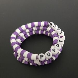 Purple and White Puppy Love Beaded Bracelet Set
